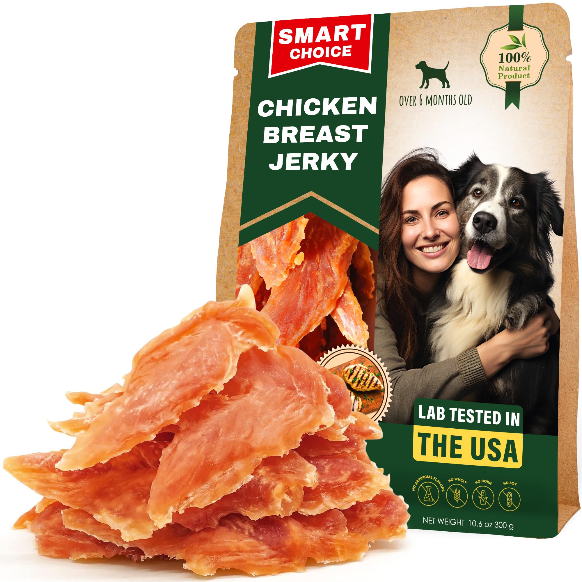 Chicken Jerky Dog Treats 300 g - All Natural and Healthy Snacks for Large & Small Dogs - Grain Free and High Protein Meat - Human Grade Pet Chews (Jerky Breast)