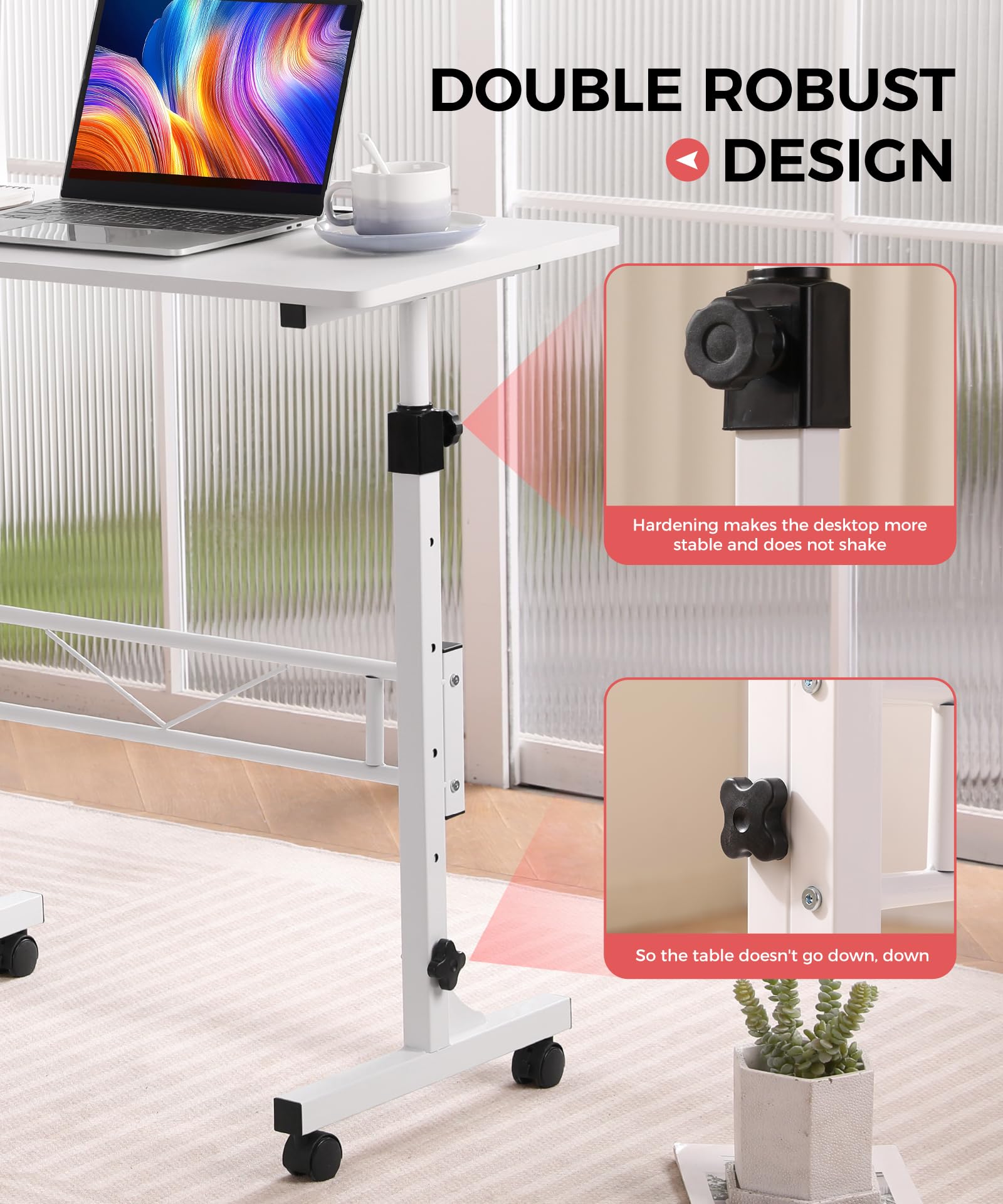 KLSMYHOKI Portable Standing Desk Adjustable Height, Small Computer, Laptop, Mobile Stand Up Rolling Desk with Wheels, Table for Home Office, 16