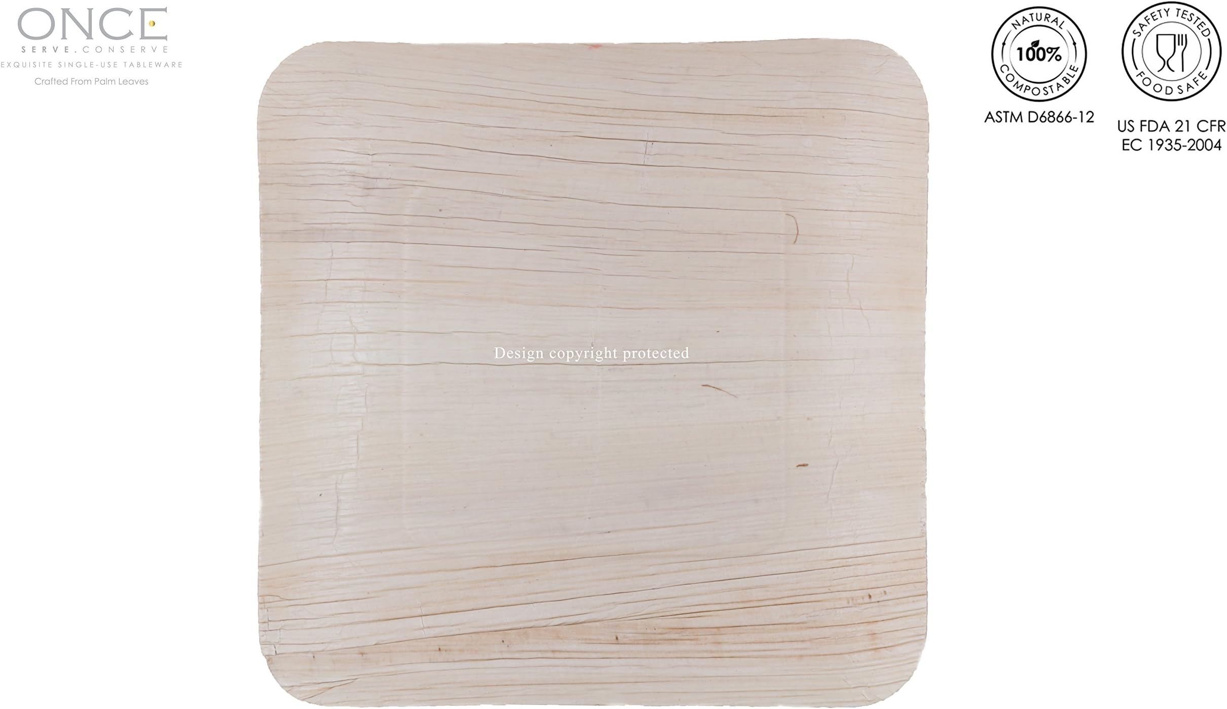 ONCE Tableware - 7.4" Square Plates / Set of 25 / 100% Biodegradable, Compostable and Eco-friendly, Disposable Areca Palm Leaf Plates / US FDA 21 CFR 176.170 & EC 1935-2004 Certified