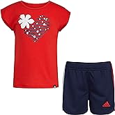 adidas Girls 2 Piece Graphic Tee & Mesh Short Set