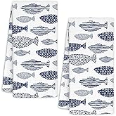 YTRGI Navy Blue Fish Sardine Hand Towels Set of 2 for Bathroom Kitchen Home, Fishing Gifts for Women Men Teen Boys Kids, Sardine Fishes Decorative Hand Towels for Kids Bathroom Washroom, 16x24 in