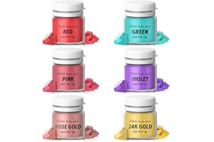 Luster Dust Edible Set-Wayin 6 Colors Edible Glitter Set, Food Grade Shimmer Dust for Drinks Cocktail, Cake Decorating Coloring Powder for Strawberries, Fondant, Chocolate, Candy, Cupcakes (3g/Bottle)