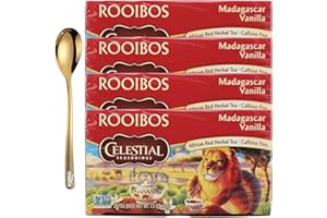 MOOFIN Celestial Seasonings Rooibos Tea, 15 Oz - Madagascar Vanilla African Red Rooibos Tea With Golden Ss Spoon, Antioxidant-Rich Rooibos Herbal Tea, Caffeine-Free With Ideal Sweetness Pack Of 4