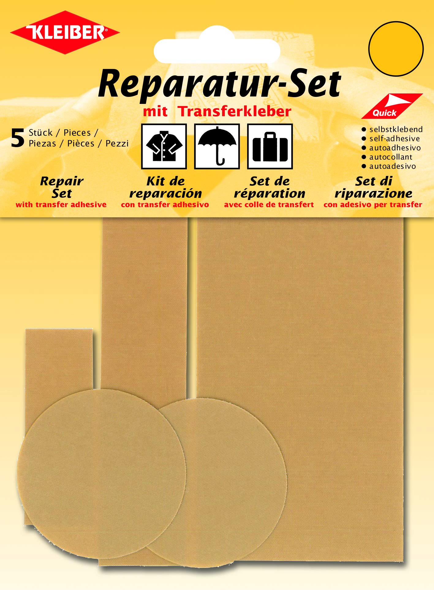 Kleiber 5-Piece Self Adhesive Nylon Clothing Repair Patch Set, Beige