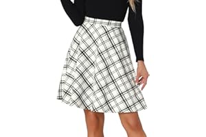 Allegra K Women's Plaids Vintage Tartan Elastic Waist Knee Length A-Line Skirt