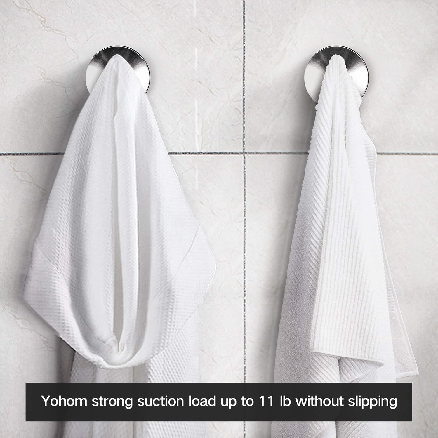 Yohom 2Pcs SUS 304 Stainless Steel Vacuum Suction Cup Hooks Shower Holder - Removable Bathroom Shower Hook Suction Towel Rack and Kitchen Organizer for Towel Hook, Bathrobe and Loofah,Brushed Finish: Home & Kitchen