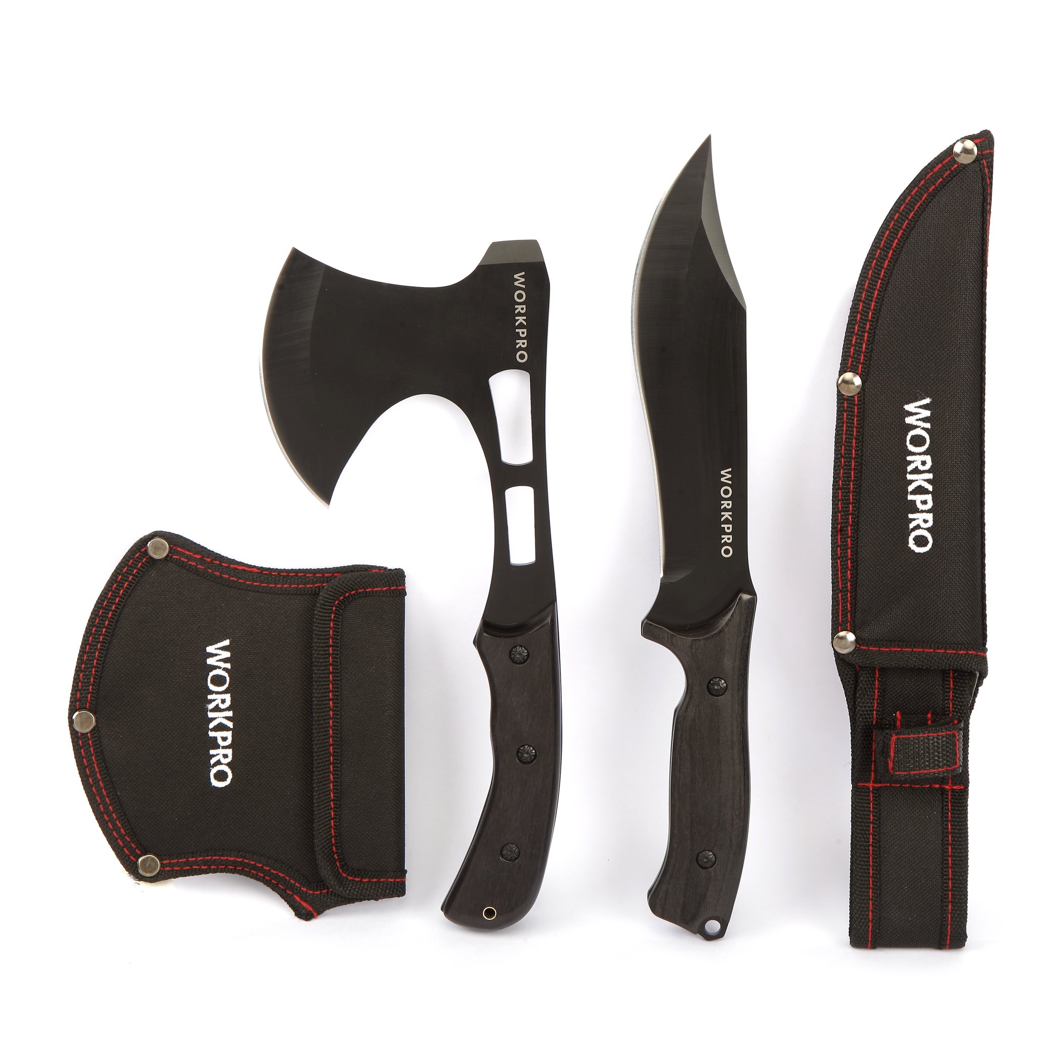 WORKPRO Axe And Fixed Blade Knife Combo Set Full Tang Wood Handle For