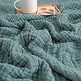 EMME Muslin Throw Blanket 100% Cotton Blankets for Couch Breathable Gauze All Season Soft and Lightweight Pre-Washed (Teal, 5