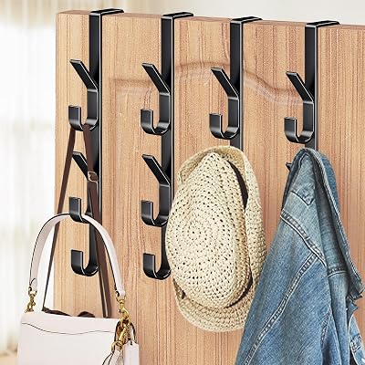 MOFELON Over Door Hook 4 Pack Heavy Duty Metal Coat Rack Hangers Black