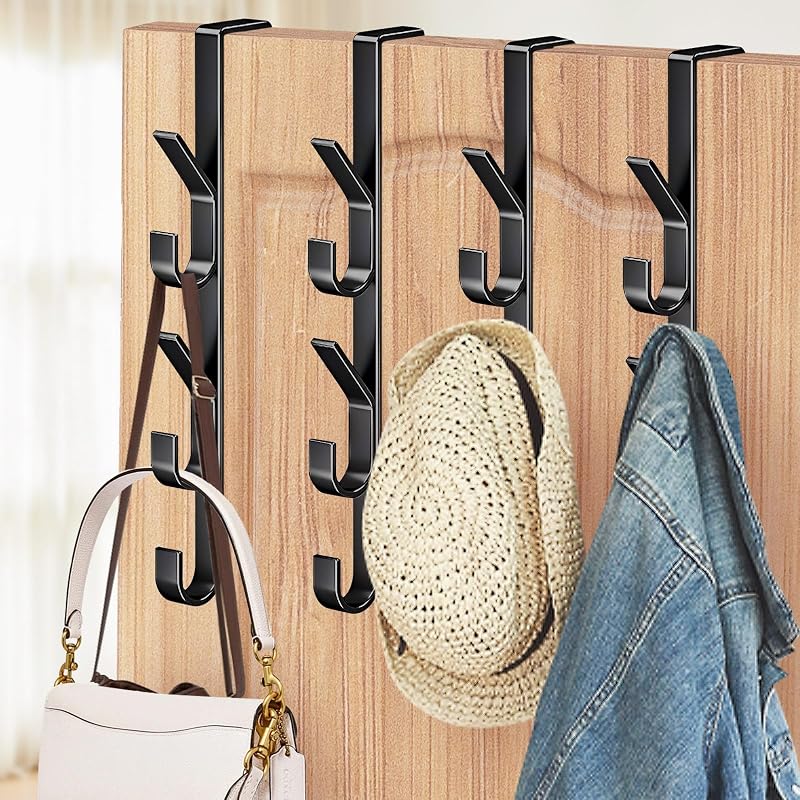 MOFELON Over Door Hook 4 Pack Heavy Duty Metal Coat Rack Hangers Black