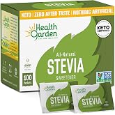 Health Garden Stevia Packets, 100 Count, Zero Calorie Sugar Substitute | Keto Certified, Diabetic-Friendly, Non-GMO, Gluten-Free Natural Sweetener for Coffee, Tea &amp; Beverages, With Erythritol