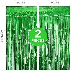 2 Pack Green Tinsel Curtain Party Backdrop, 3.2Ft x