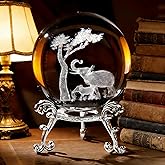 vskikris 2.36in 3D Laser Crystal Elephant Parent-Child Figurines Crystal Ball Paperweight with Stand Base - 3D Laser Crystal Animals Gift Home Decor