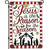 Yesuavt Jesus is the Reason for the Season Garden Flag Christian Jesus Christmas Nativity Scene Yard Garden Flags for Outside 12x18 Double Sided Winter Xmas Christmas Vacation Outdoor Decorations