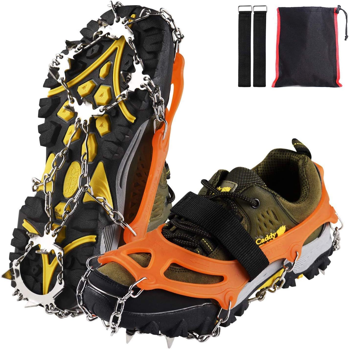 Xflyee Traction Cleats Ice Snow Grips with 19 Spikes for Walking, Jogging, Climbing and Hiking