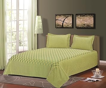 Cloth Fusion Prima Checkered 300TC Bed Cover with 2 Pillow Cover- Double (90X100),Pista Green