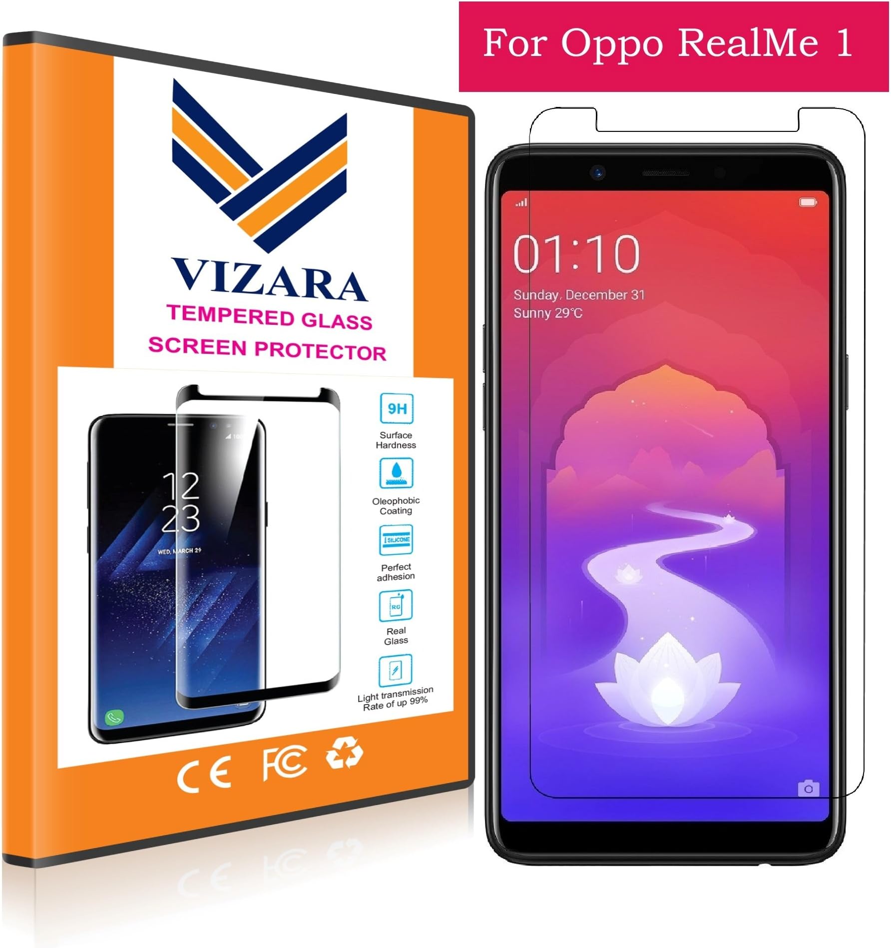 VIZARA 0.3mm 9H Flexible Gorilla Guard Tempered Glass Screen Protector Shield for Oppo RealMe 1