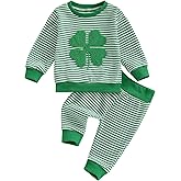 Karuedoo Infant Toddler Baby Boy Girl St Patricks Day Outfit Clover Embroidery Stripe Long Sleeve Sweatshirt and Pants Set