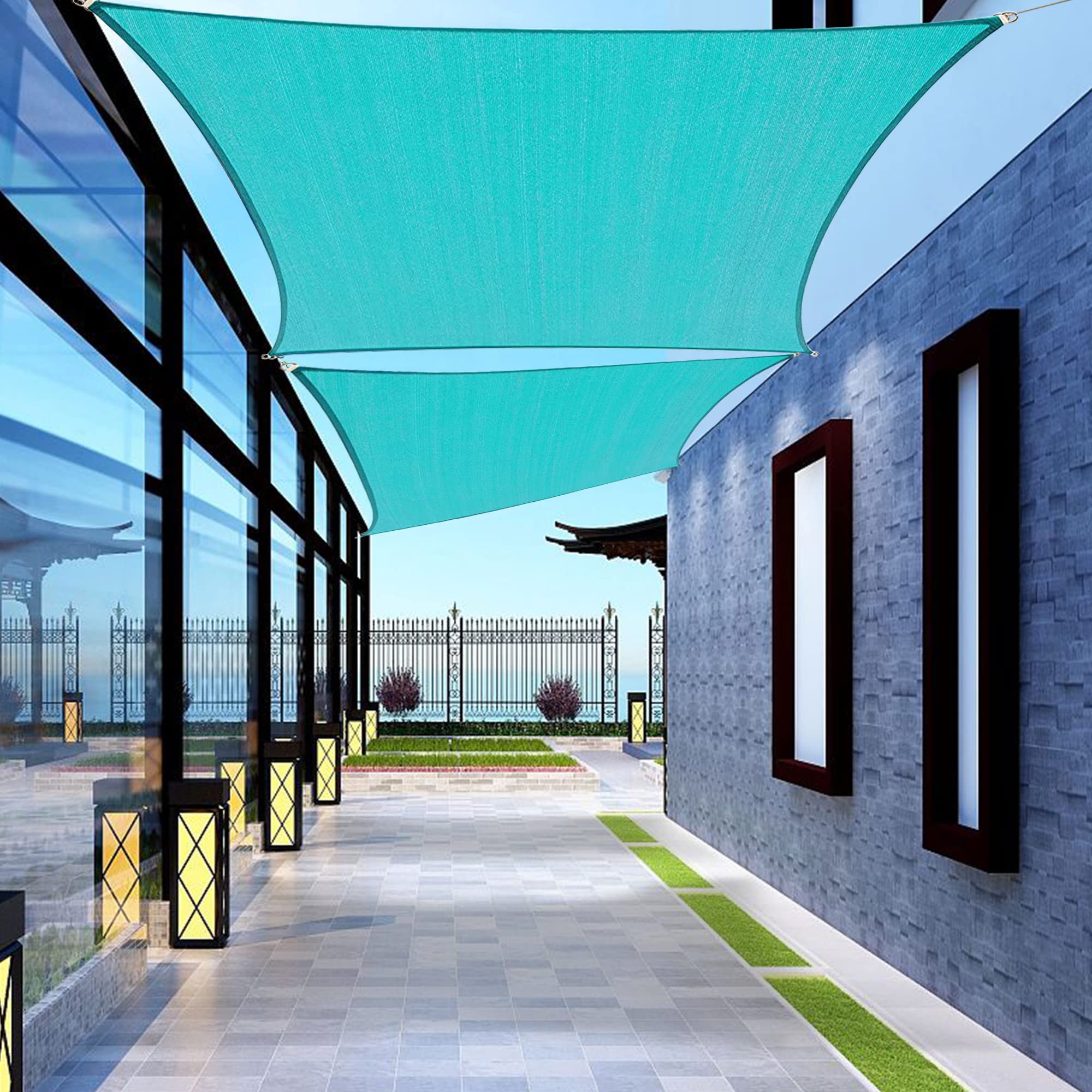 Photo 1 of SHADEWIZ Rectangle 8' x 10' Turquoise Sun Shade Sail Canopy Awning for Patio Backyard Lawn Garden Outdoor Activities Grade UV Block Mesh Netting, We Can Make Custom Sizes