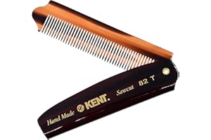 Kent 82T Handmade Folding Pocket Comb for Men, Fine Tooth Hair Comb Straightener for Everyday Grooming Styling Hair, Beard or Mustache, Use Dry or with Balms, Saw Cut Hand Polished, Made in England
