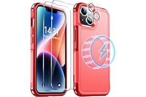 Red2Fire Magnetic for iPhone 14 Plus Case [Compatible with Magsafe][Military Grade Drop Protection][Glass Screen Protector+Camera Lens Protector] Heavy Duty Shockproof Phone Case 6.7" - Red