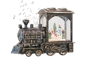 GenSwin Christmas Train Snowman Battery Operated Musical Lighted Water Snowing Glittering Snow Globe Lantern with Timer, Christmas Home Decoration and Gift(Copper)
