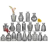Glass Bud Vases Set of 20, Small Flower Vase in Bulk for Centerpieces, Mini Vintage Grey Vases for Rustic Wedding Vintage Home Table Decor