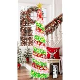 HISFFOG 5FT Pop Up Christmas Tree with 8 Rmote Lights Modes - 3 Color Sequin Tinsel Christmas Tree, Collapsible Artificial Pencil Christmas Trees Decorations for Home, Apartment, Office, Party