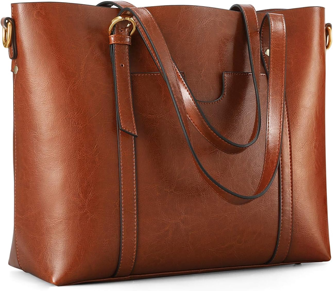 Kattee Women Genuine Leather Tote Crossbody Shoulder Bag Handbag Purse, Dark Brown