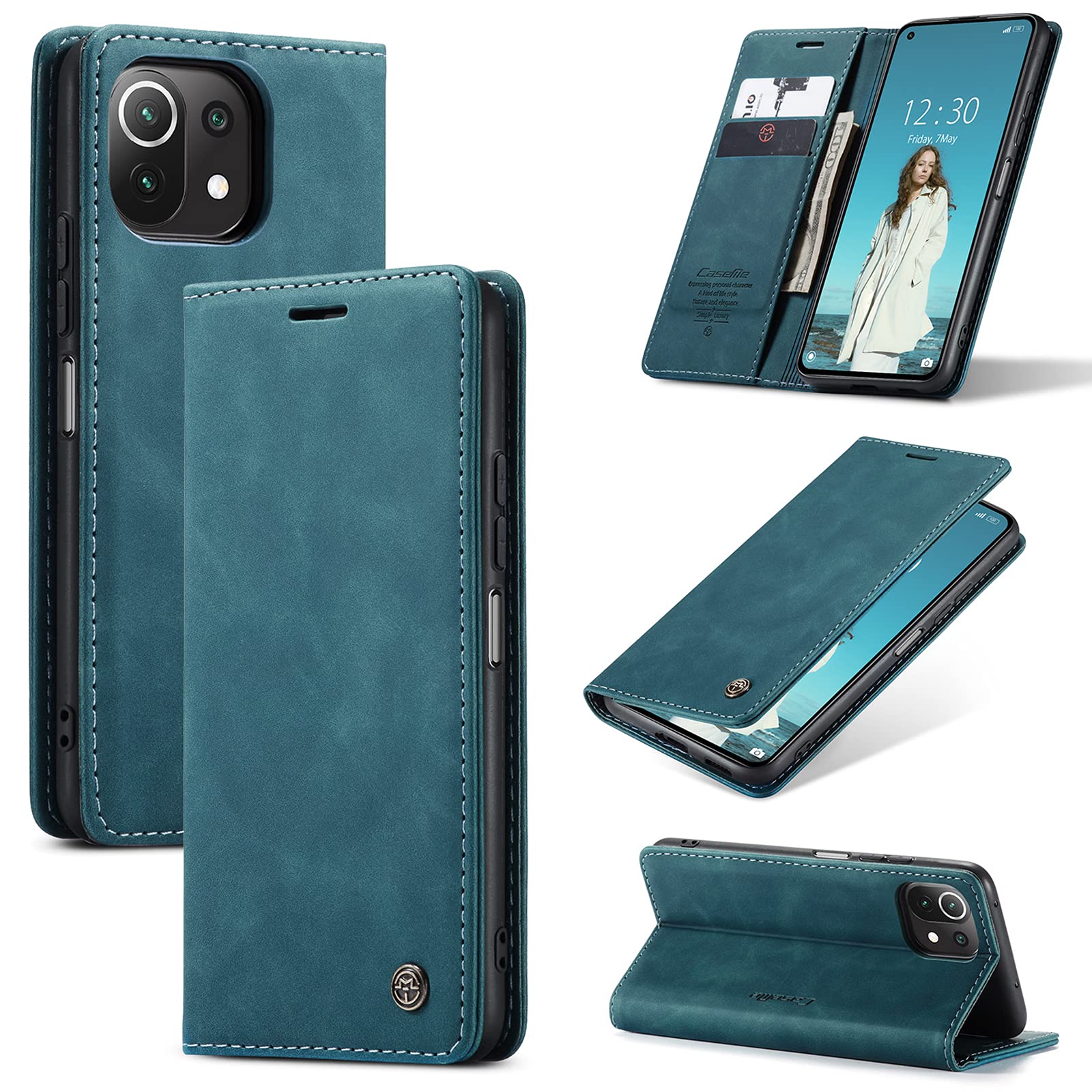 UFinetech Case for Xiaomi Mi 11 Lite, Leather TPU Cover for Xiaomi Mi 11 Lite 5G, Slim Soft Flip Magnetic Closure Kickstand Card Holder Wallet Shockproof Anti-scratch 2021 Camera Protector Shell, Blue — image 1
