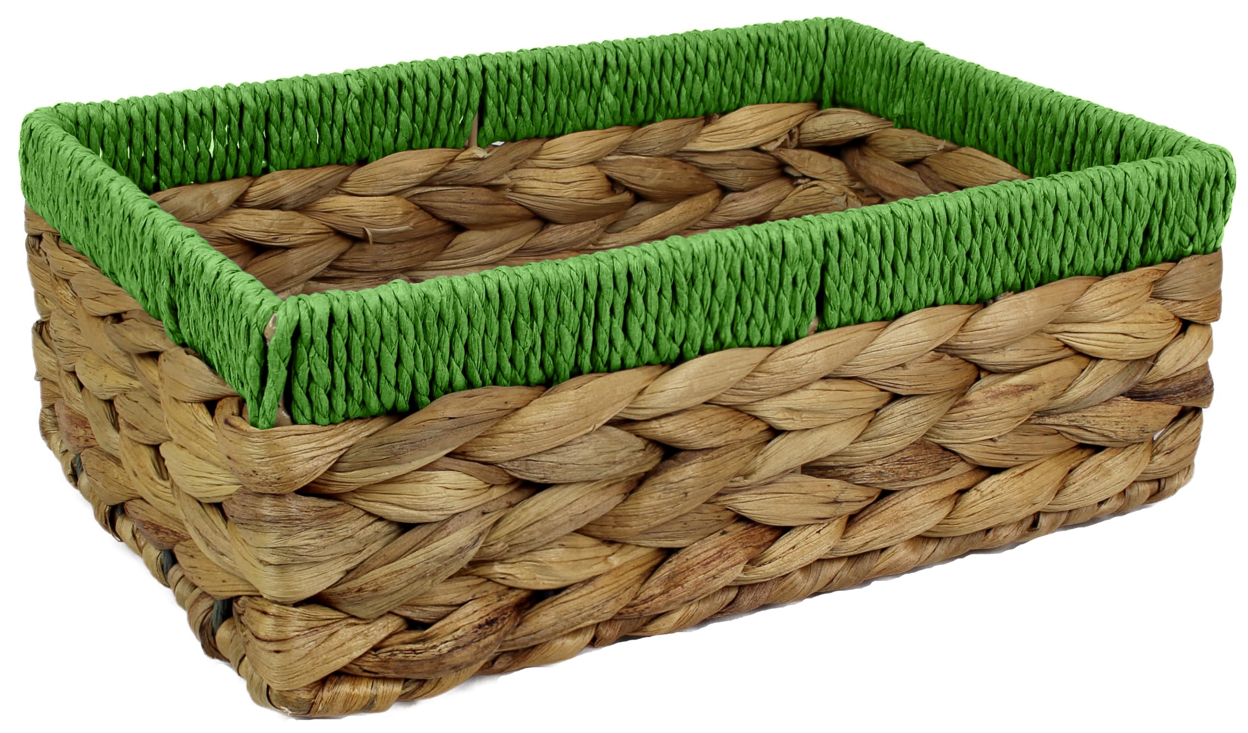 Rectangular Water Hyacinth Small baskets for storage Natural and Green wicker basket shelves open Decorative gift box Small bathroom mini tray makeup bathroom Kitchen organiser (1, medium 28cm)
