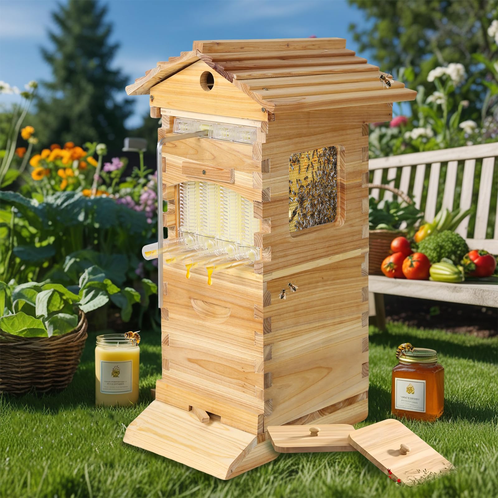 Photo 1 of Flow Hive,Self-Flowing Honey Beehive Wooden Bee Box,Auto Mini Bee Hives Boxes with 10 Frames,Beehives and Supplies Starter Kit for Beekeepers