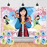 Princess Backdrop 5x3 Vinyl Mulan Birthday Party Supplies Photography Background Picture Photoshoot Cake Table Decor Banner Shoot Drapes Poster