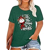 QAUN Christmas Shirts for Women: Plus Size Christmas Tree Shirt Holiday T Shirt Xmas Gift Tops