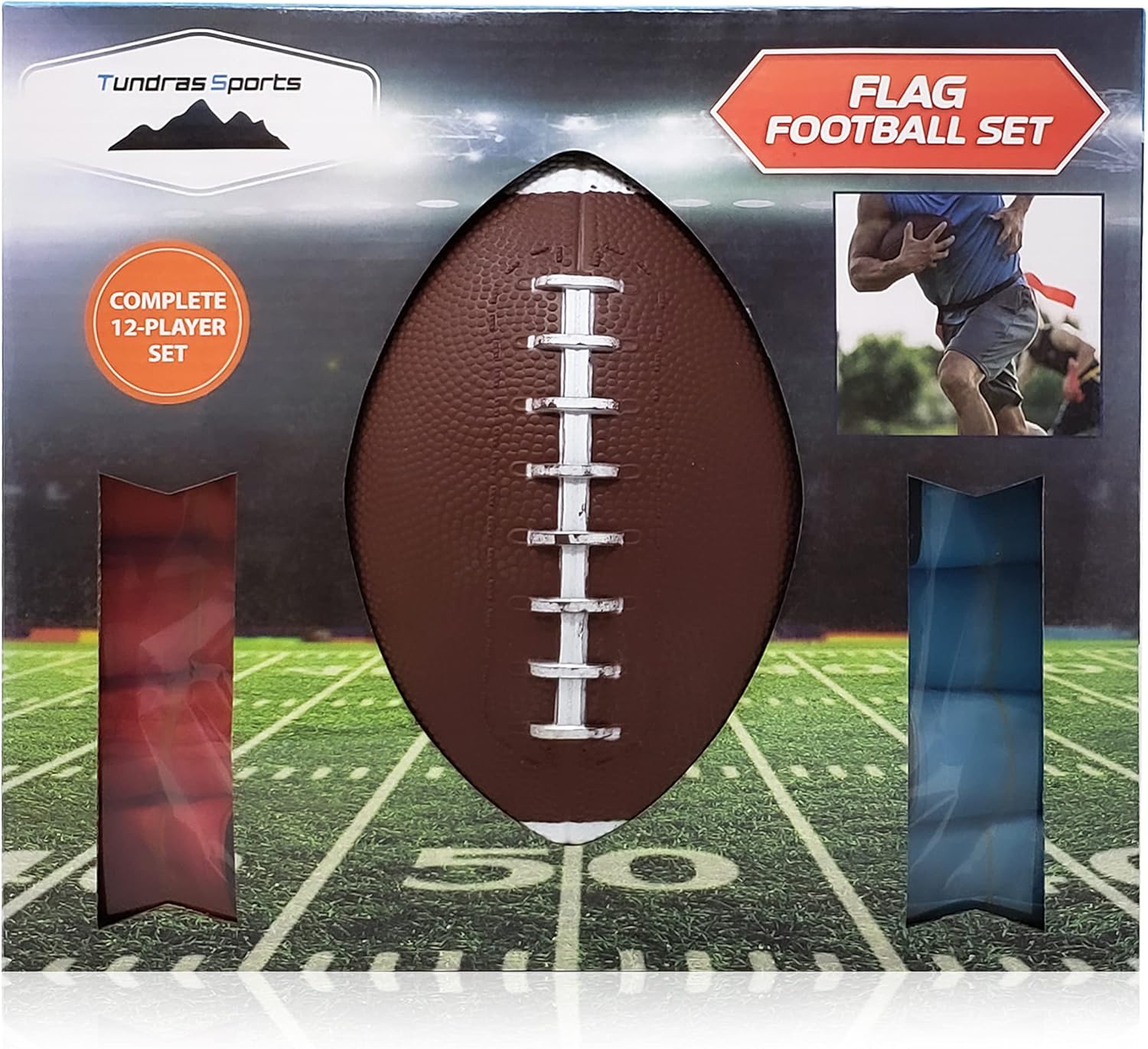 Flag Football Set - Complete 12-Player, Kids / Youth Flag Football kit, Includes Football and Flags -2 Sets of 6- with Adjustable Belts - Sports Toy for Children, Great Gift, for Boys & Girls Ages 6+: Toys & Games