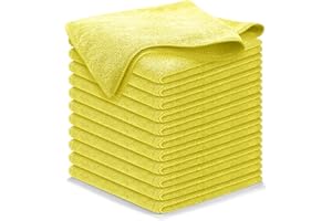 USANOOKS Microfiber Cleaning Cloth Yellow - 12 Pcs 12.5"x12.5" - High Performance - 1200 Washes, Ultra Absorbent Towels Weave Grime & Liquid for Streak-Free Mirror Shine - Car Washing Cloth