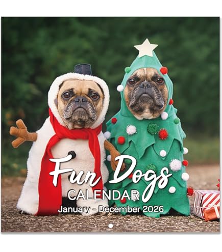 Calendario De Pared 2025 Perros Traviesos - Diseño Mensual 12x24 Pulgadas Con Fotos Divertidas
