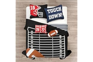 Lush Decor American Football Reversible Quilt Queen Size 5 Piece Set Full/Queen Black & Navy - Kids Bedding Set Queen Quilt - Football Decor