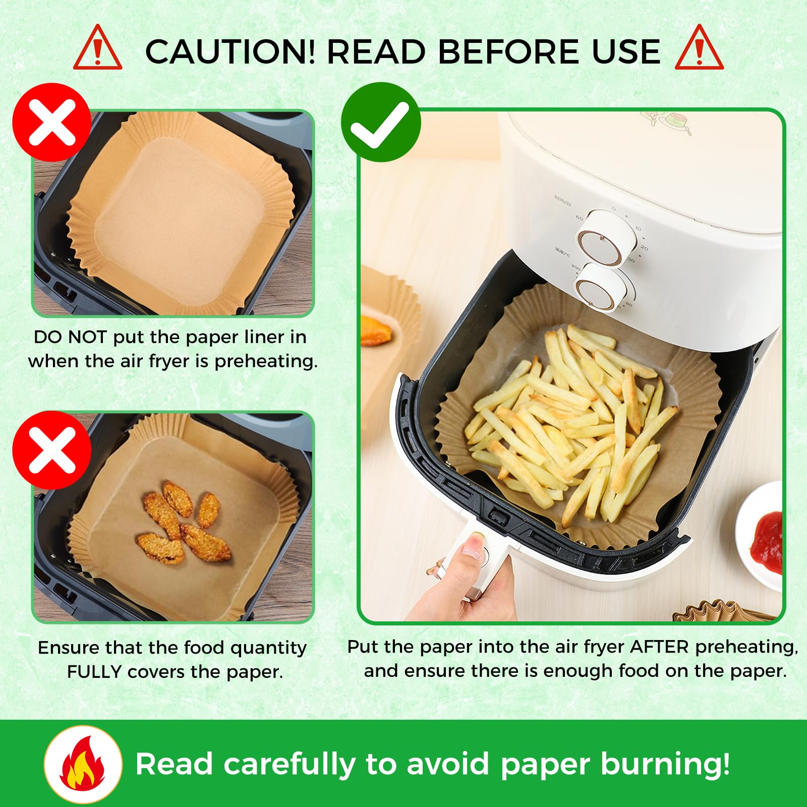 Air Fryer Disposable Paper Liners - 150Pcs 8In Square Parchment Paper Non-Stick Airfryer Basket Liners for Steamer Microwave Oven, Deep Fryer Parts & Accessories