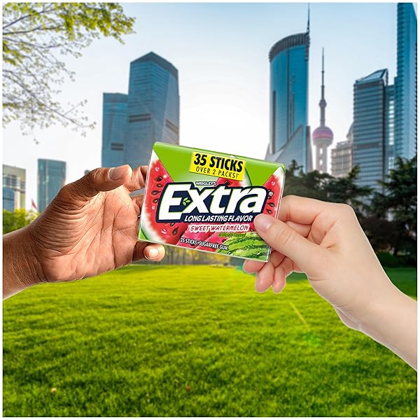 EXTRA SWEET WATERMELON SUGAR FREE CHEWING GUM PACK, 35 STICKS (PACK OF 6), MEGA BULK GUM
