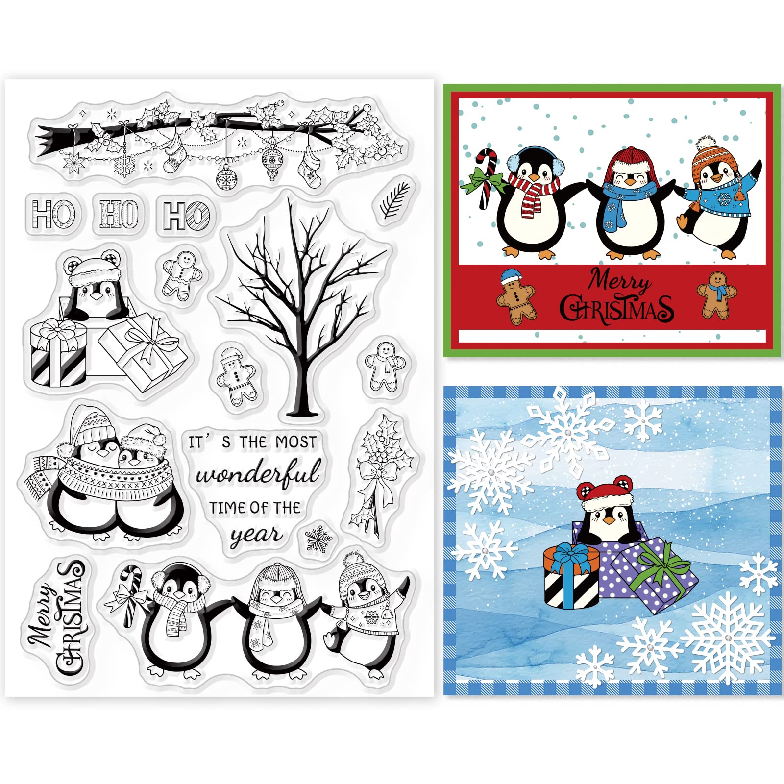 GLOBLELAND Christmas Penguin Clear Stamps Silicone Stamp Cards Snowmen Transparent Seals for Card Making Decoration DIY Scrapbooking Journal Album