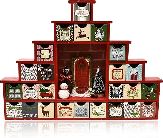 Wooden Advent Calendar Christmas Countdown 12 Holiday Scene