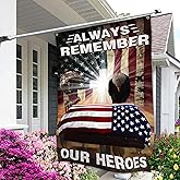 Always Remember Our Heroes Flag 3x5 Ft Outdoor Double Sided Large Memorial Day Flag for Outside, 4th of July Independence Day Veterans Day Flags for House Indoor Yard Holiday Patriotic Banner Decor
