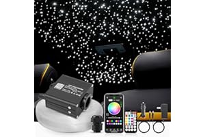 SUNKENET 16W Twinkle Starlight Headliner Kit, 650pcs*0.03in*13.1ft Fiber Optic Strands Bluetooth APP/Remote/Music Control, RGBW Car Star Ceiling Light Kit+Adapter+Car Use Plug for Home