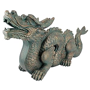 Design Toscano Asian Dragon of The Great Wall Garden Statue, Large, 29 Inch, Polyresin, Bronze Verdigris Finish