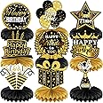 9 PCS Happy Birthday Party Table Decorations | Black and Gold Birthday Center Pieces for Table | Birthday Honeycomb Table Centerpieces | Reusable Birthday Table Toppers for Girls Boys Women Men