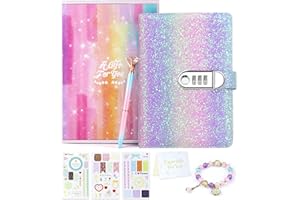 Kidsord Diary with Lock for Girls, Birthday Gifts for 8 9 10 11 12 Year Old Girls, Kids Journal with Lock and Pen, Password Journal Notebook Kit for Girls, 200 Pages Secrect Diary (Rainbow Purple)