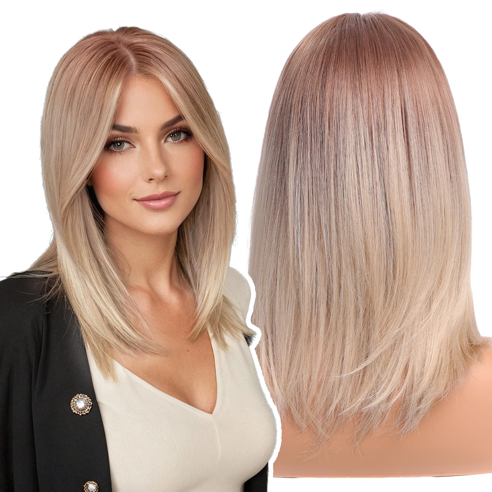 WOKESTAR Bob Wig with Fringe Short Bleach Blonde Color Wigs for Women, Bob Style Synthetic Heat Resistant Bob Wigs — image 1