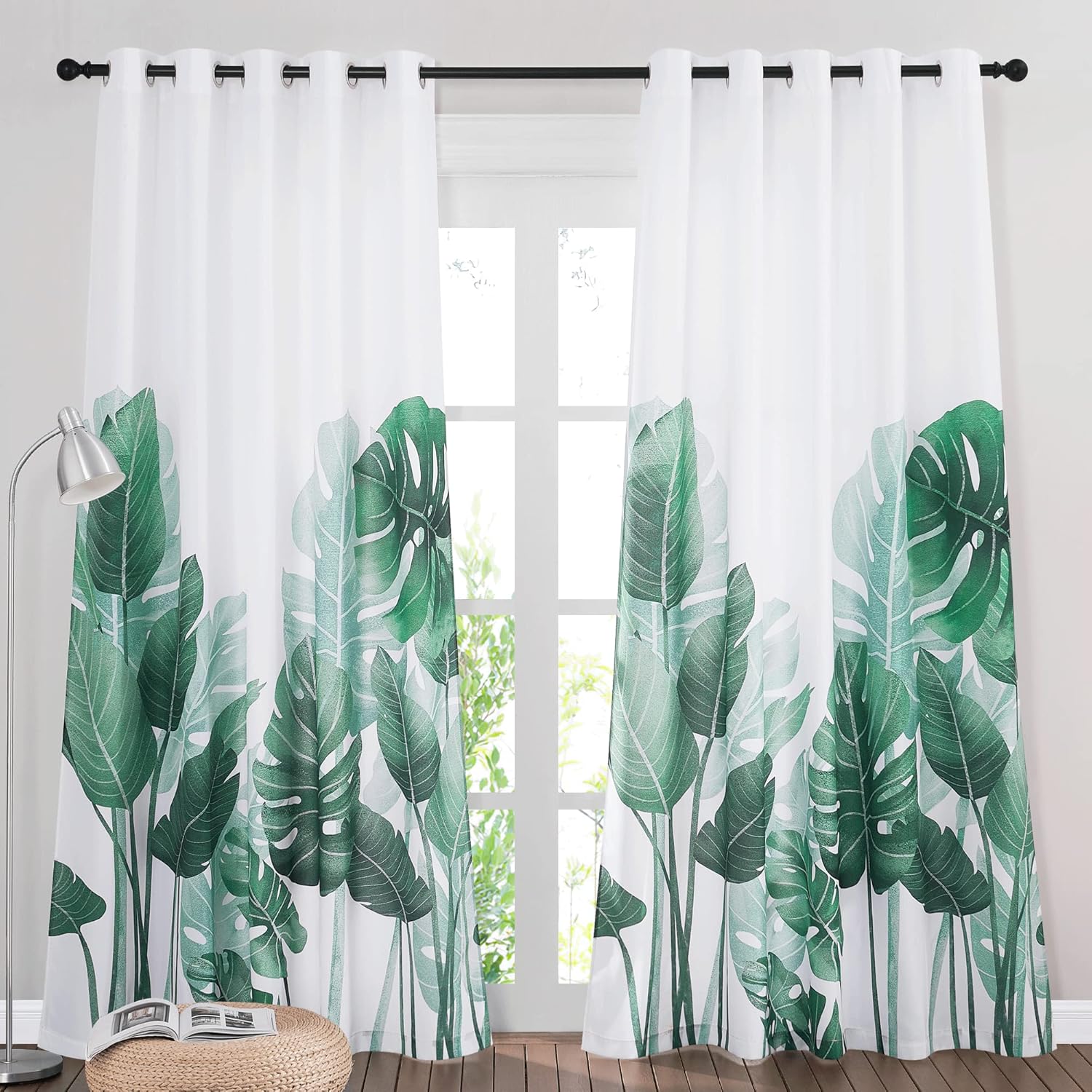 Outdoor Curtains - RYB HOME Waterproof Curtains 84 inch Length Tropical Leaves Pattern Indoor Outdoor Curtains Decor Privacy Protect for Living Room Bedroom Patio Balcony Pavilion Cabana, 2 Panels, W 70 x L 84