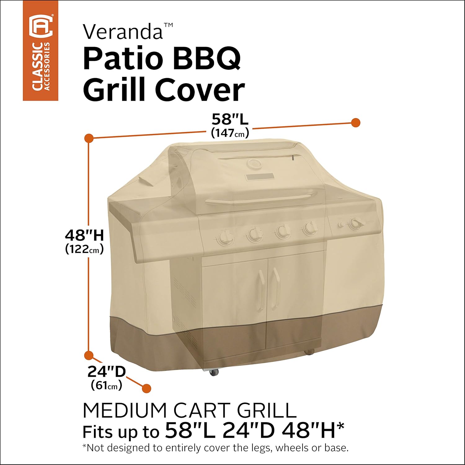 Classic Accessories 73912 Veranda Water-Resistant 58 Inch BBQ Grill Cover, Pebble, Medium : Outdoor Grill Covers : Garden & Outdoor